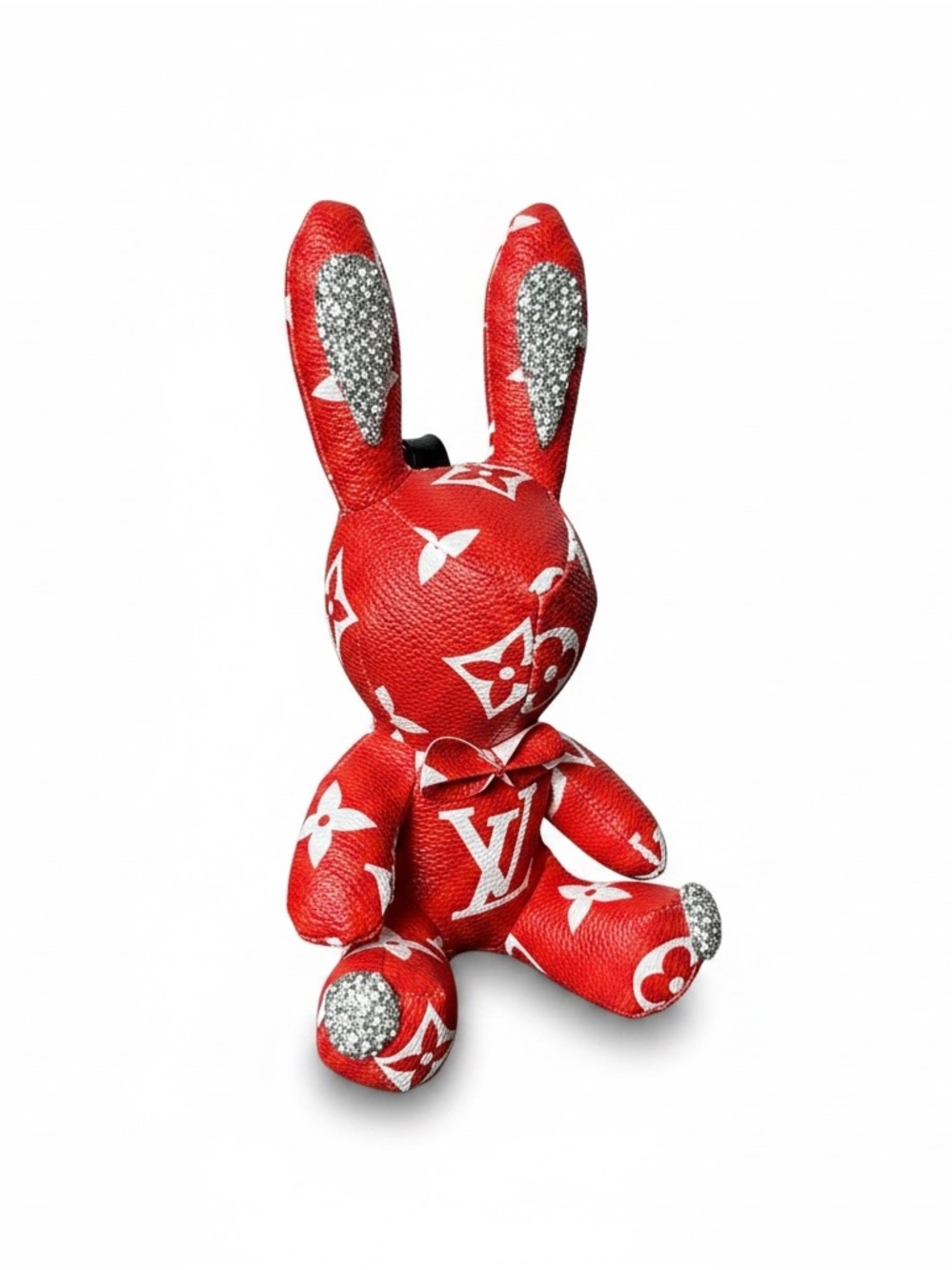 rabbit bunny, shaped keychain,bag charm red N white monogram Crystals New